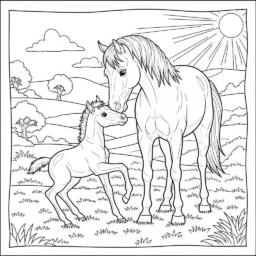Desenho de Cavalo e Filhote para Colorir