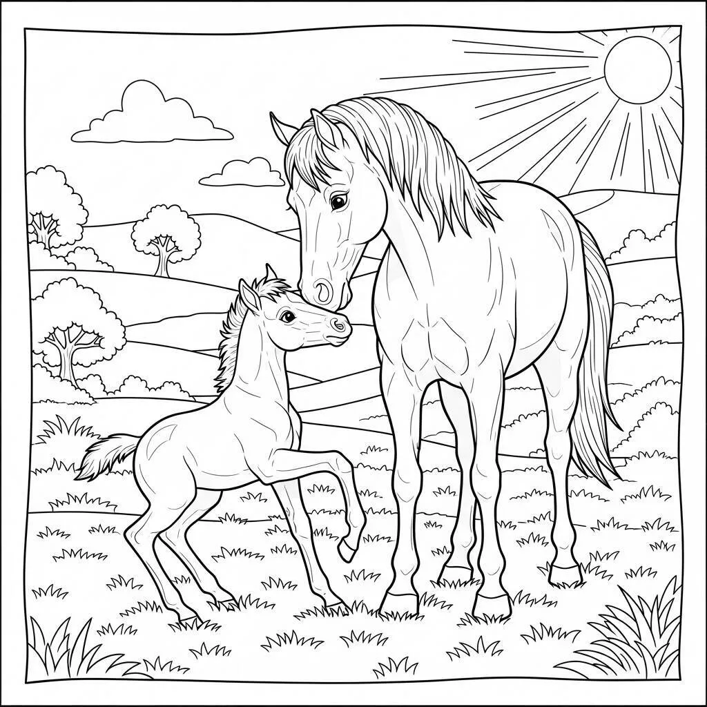 Desenho-de-Cavalo-e-Filhote-para-Colorir Desenho de Cavalo e Filhote para Colorir
