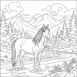 Desenho de Cavalo e Natureza para Colorir