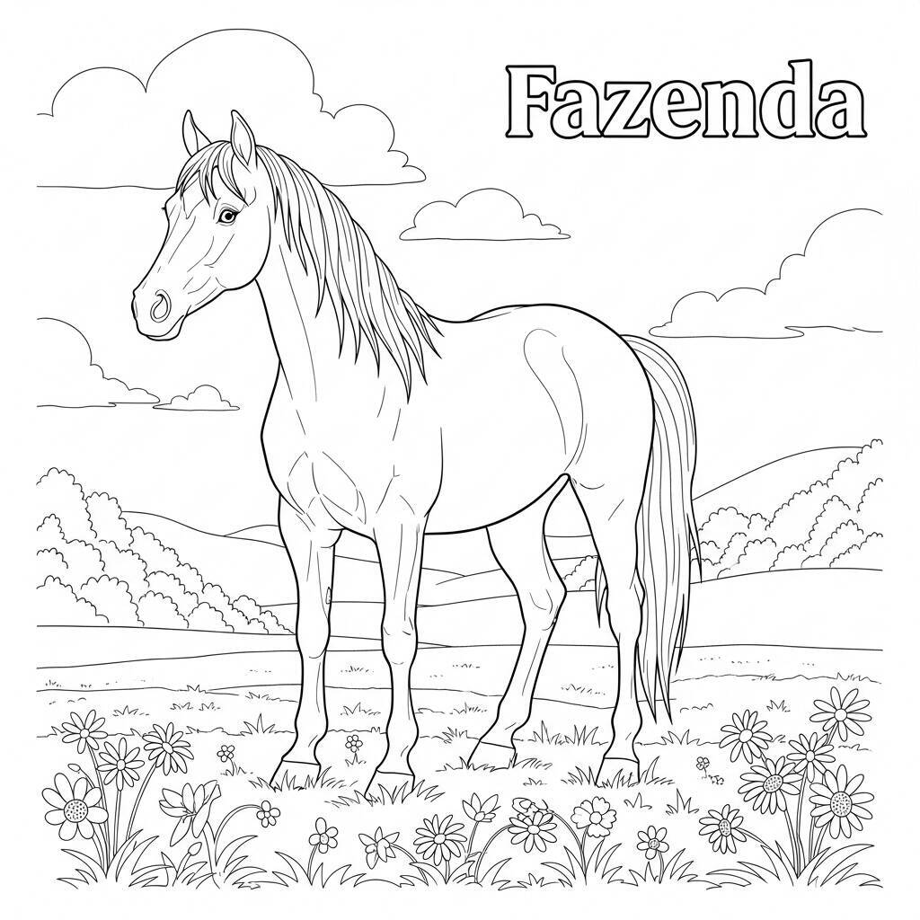 Desenho de Cavalo na Fazenda para Colorir