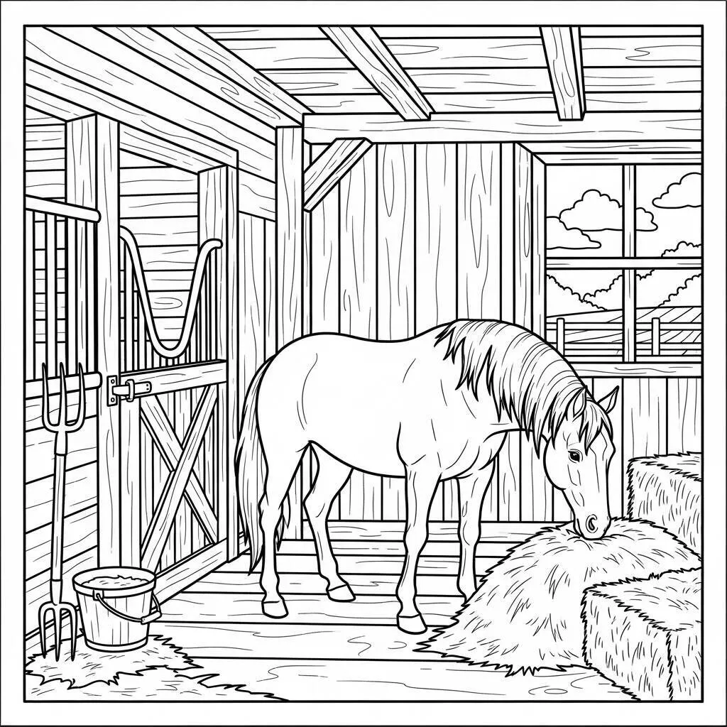 Desenho de Cavalo na Fazenda para Colorir