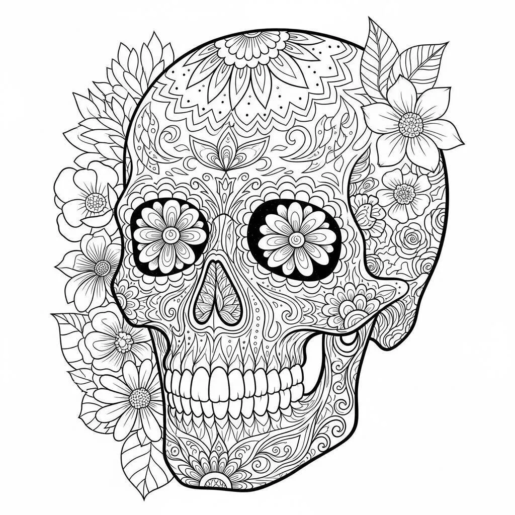 Desenho de Caveira Decorada para Colorir