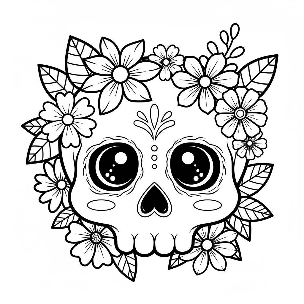Malvorlage Totenkopf im Kawaii-Stil