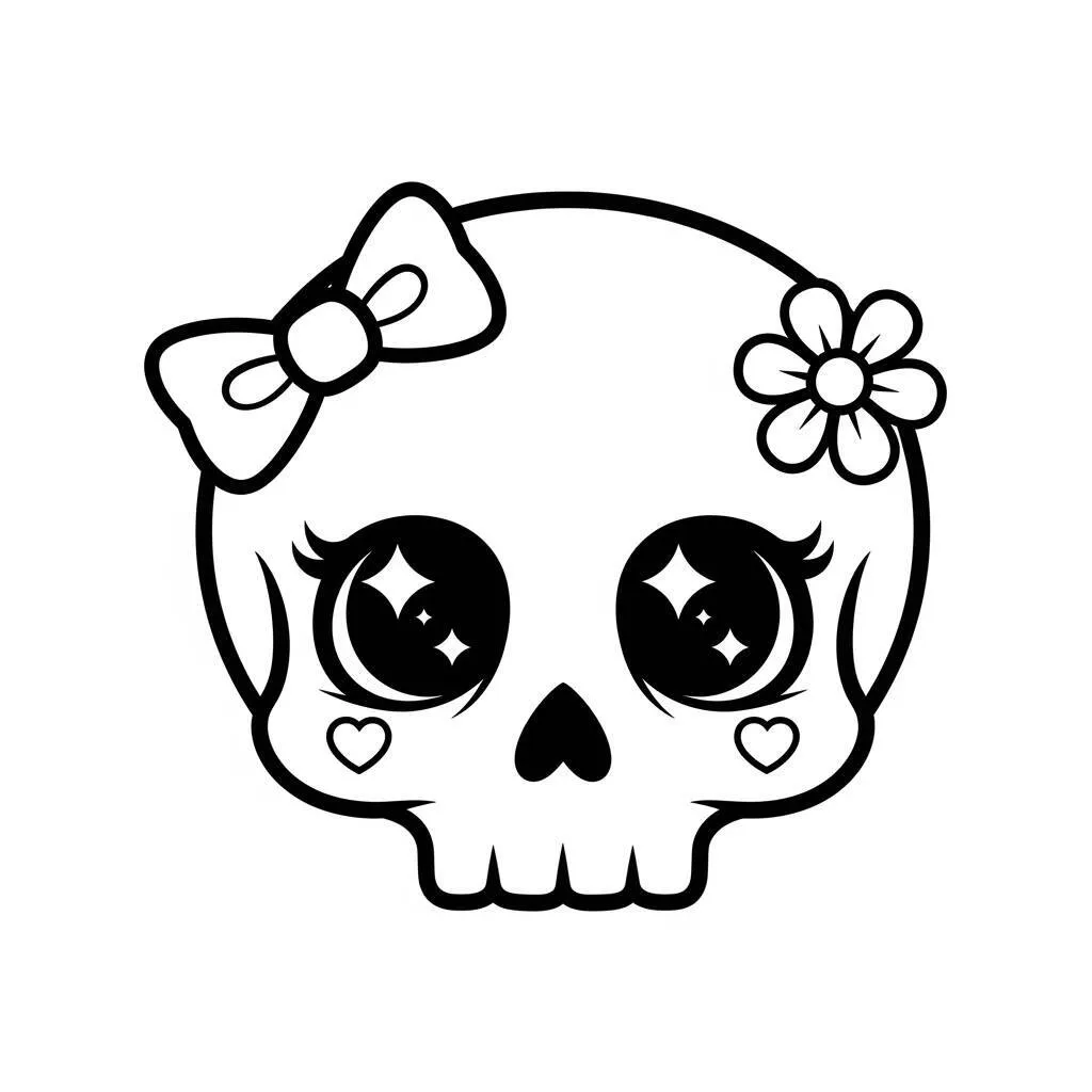 Desenho de Caveira Estilo Kawaii para Colorir