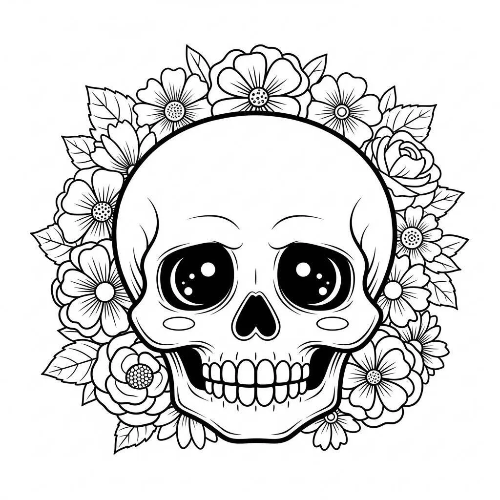 Desenho de Caveira Kawaii para Colorir