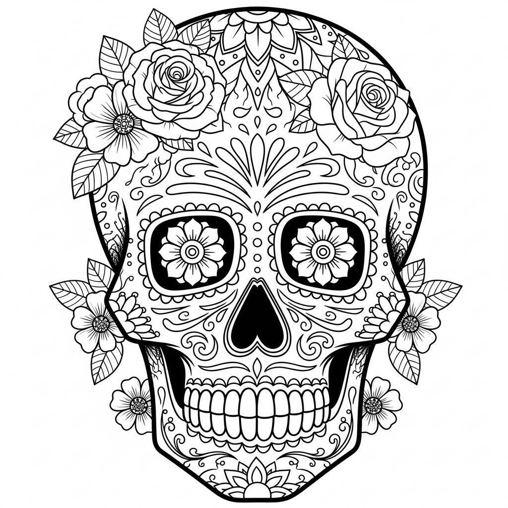 Desenho de Caveira Mexicana para Colorir