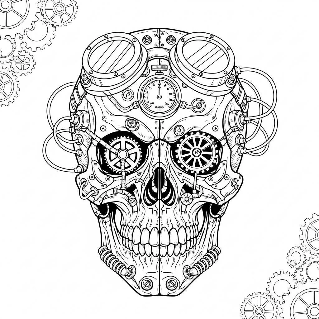 Desenho-de-Caveira-Steampunk-para-Colorir Desenho de Caveira Steampunk para Colorir