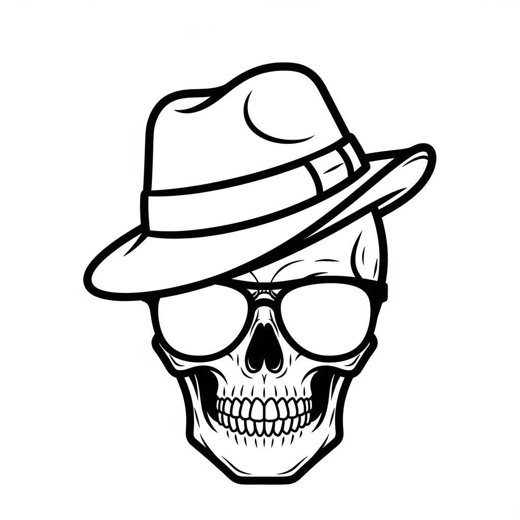 Totenkopf mit Hut zum Ausmalen