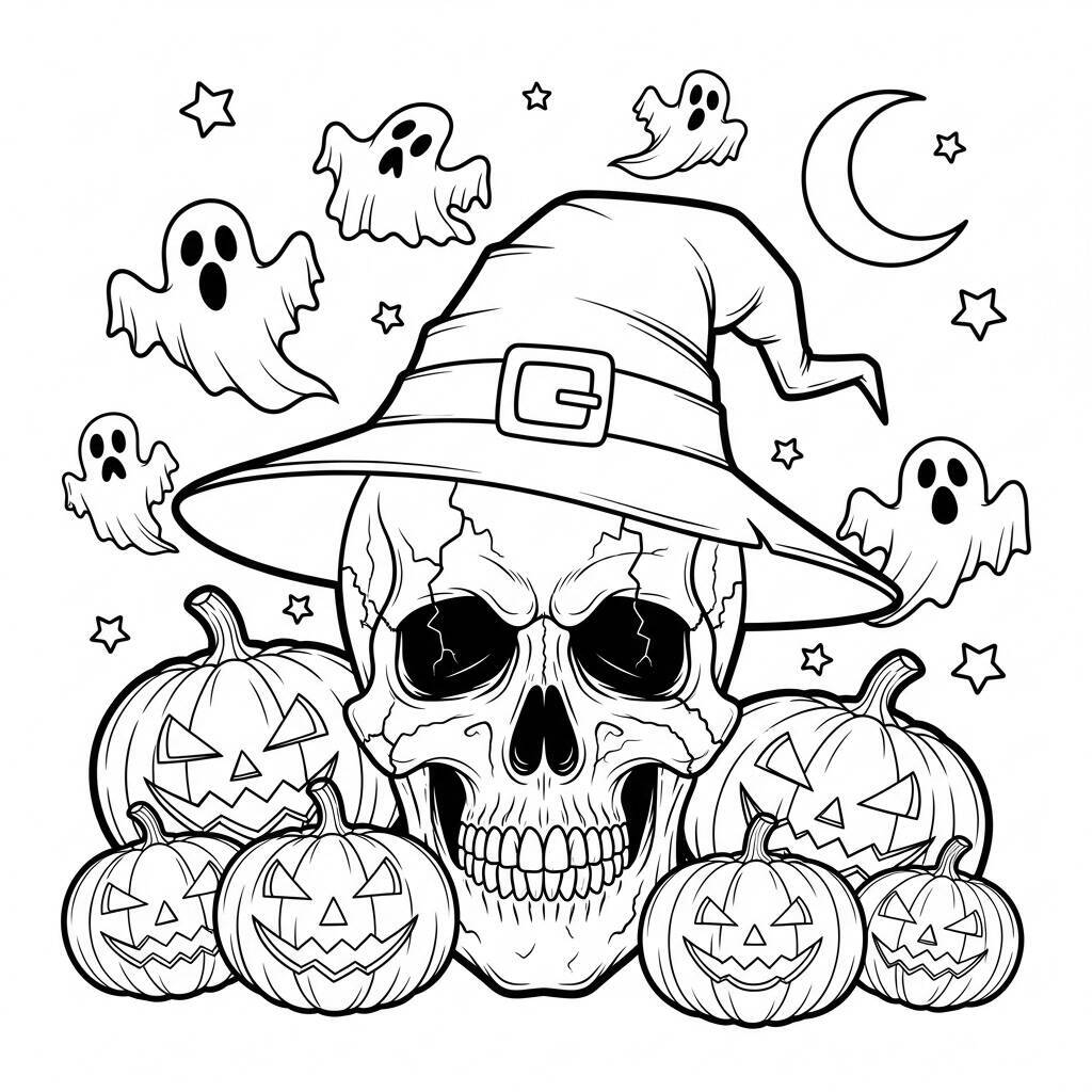 Halloween-Schädel-Malseite