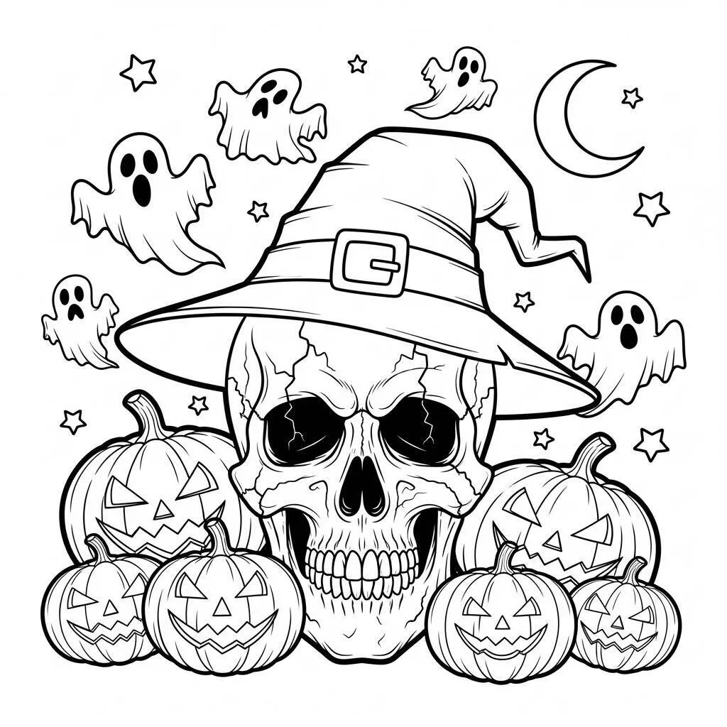 Desenho de Caveira de Halloween para Colorir