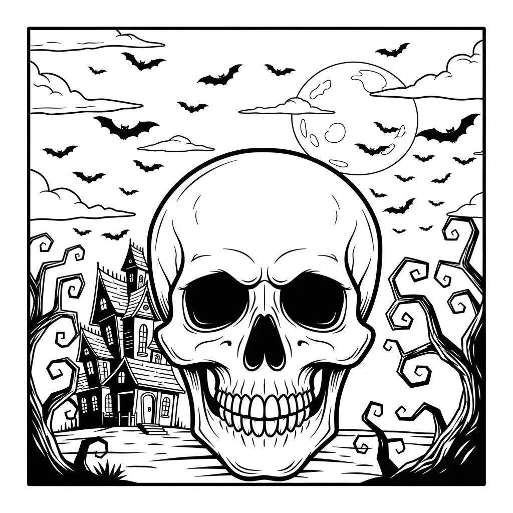 Halloween-Schädel-Malseite