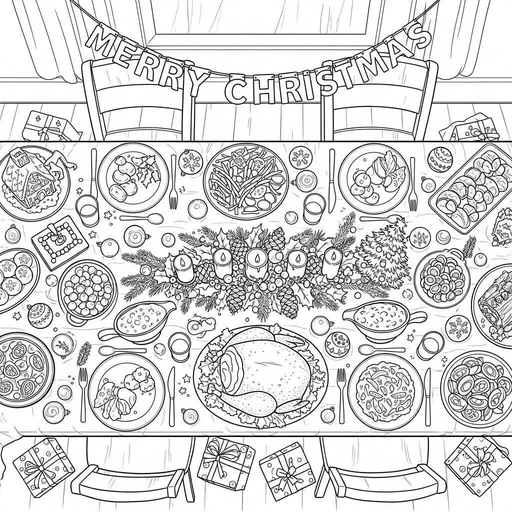 Desenho de Ceia de Natal para Colorir