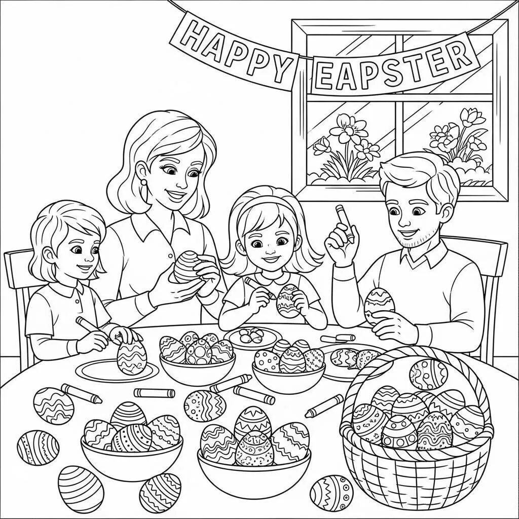 Desenho de Celebração de Páscoa para Colorir
