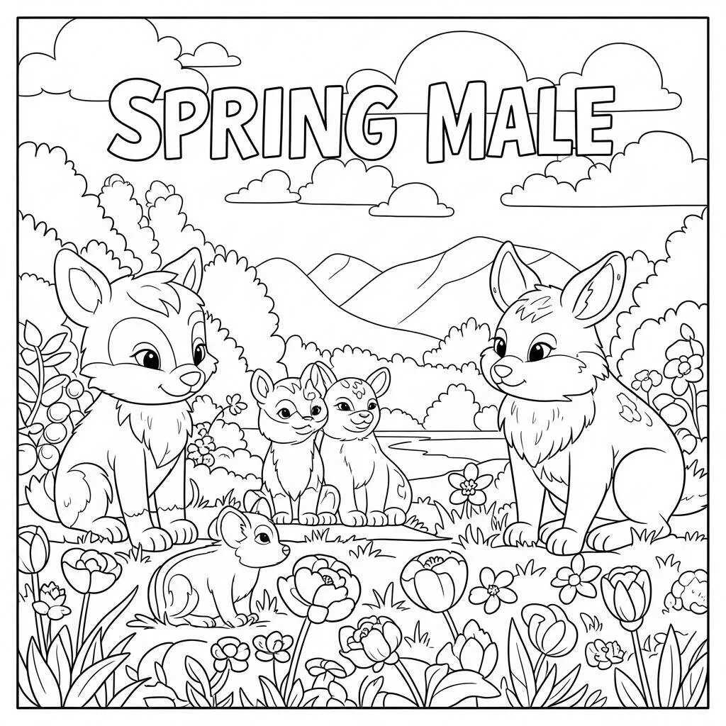 Desenho de Cenas de Primavera com Animais para Colorir