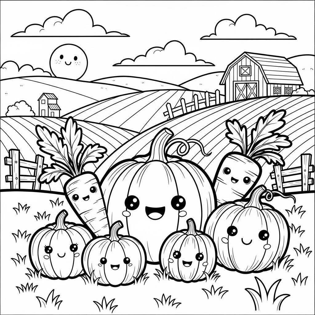 Coloriage de carotte et de citrouille