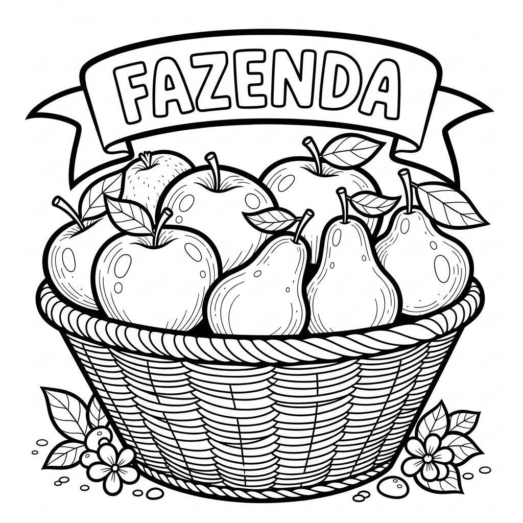 Desenho de Cesta de Frutas da Fazenda para Colorir