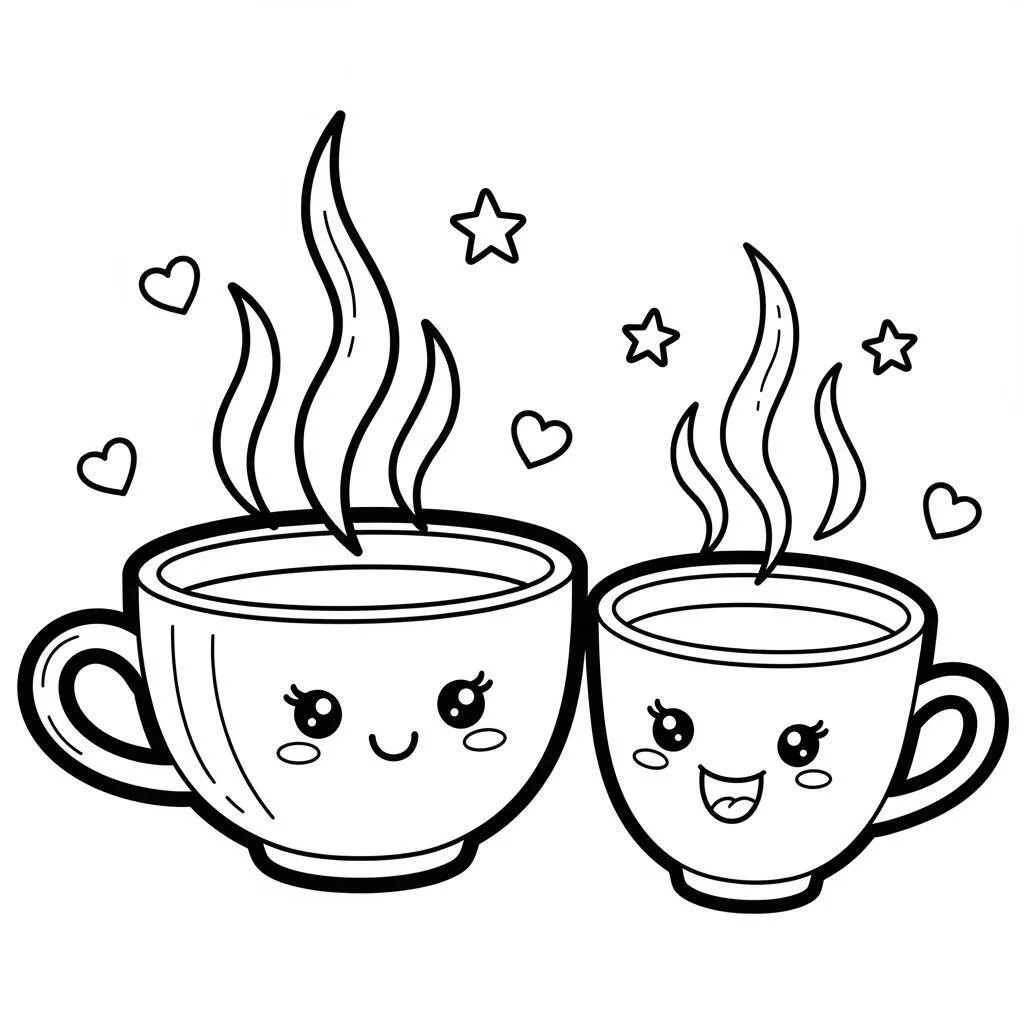 Desenho de Chás Kawaii para Colorir