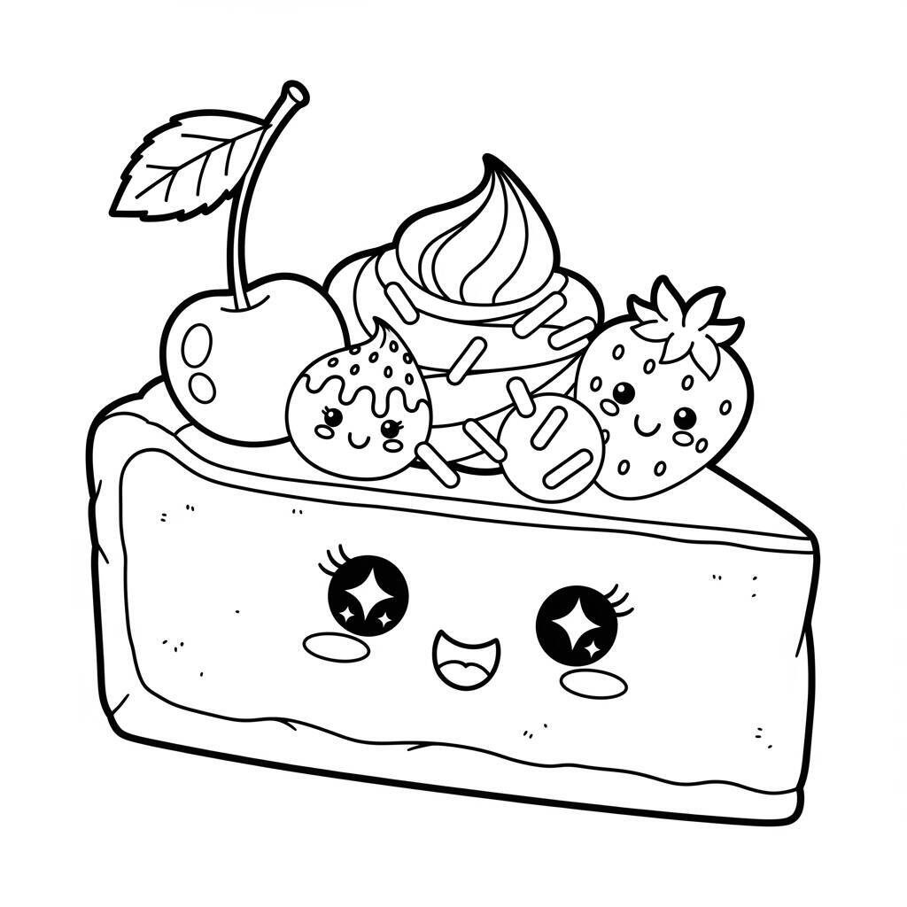 Desenho de Cheesecake Kawaii para Colorir
