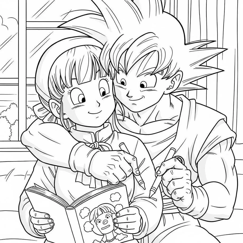 Desenho de Chi-Chi e Goku para Colorir