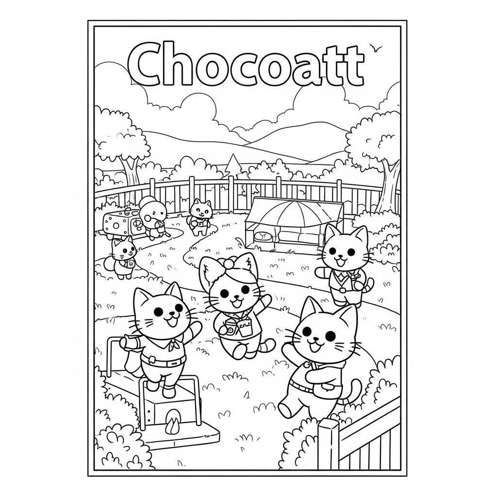 Ausmalbild: Chococat mit Freunden
