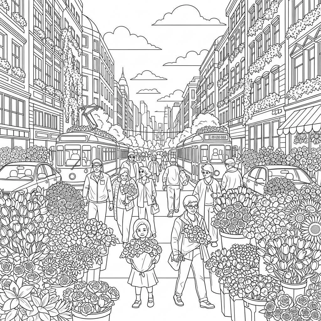 Desenho de Cidade Florida para Colorir