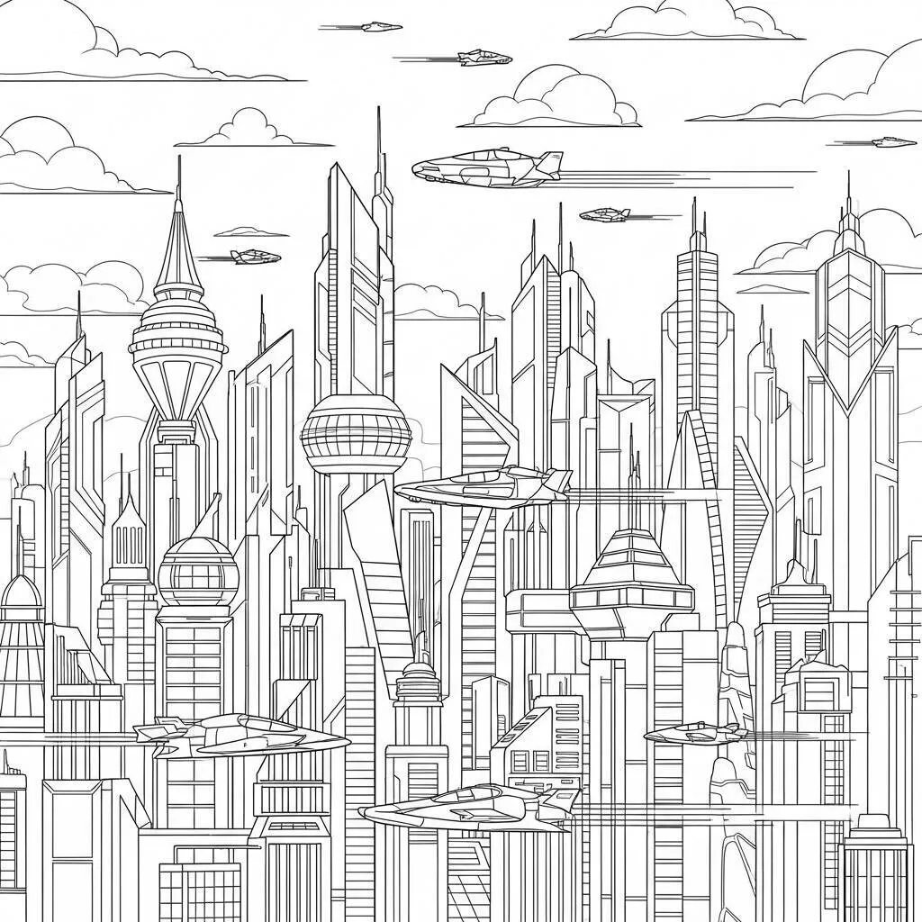 Desenho de Cidade Futurista para colorir