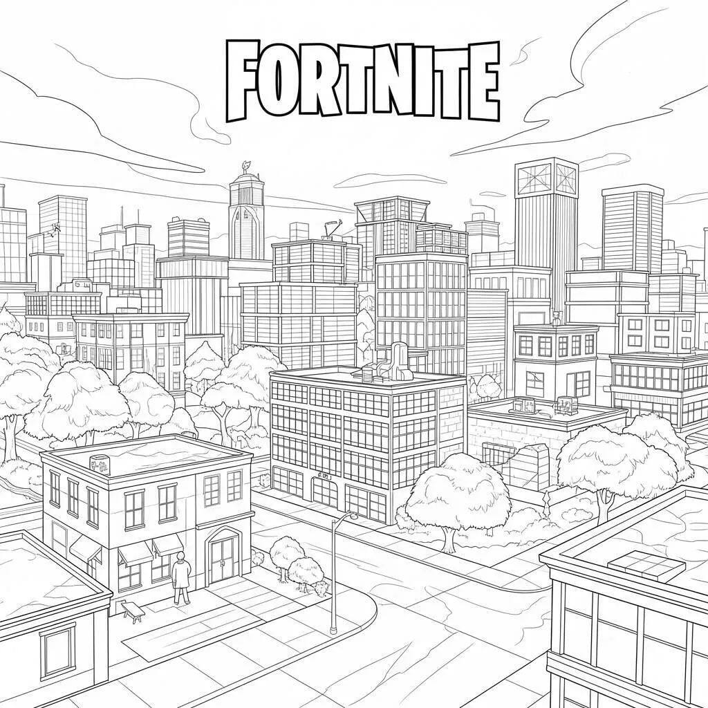 Desenho de Cidades Fortnite para Colorir