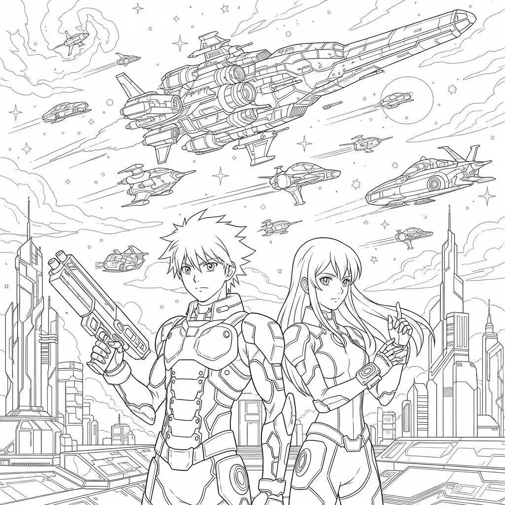 Desenho de Ciência Ficção Anime para Colorir