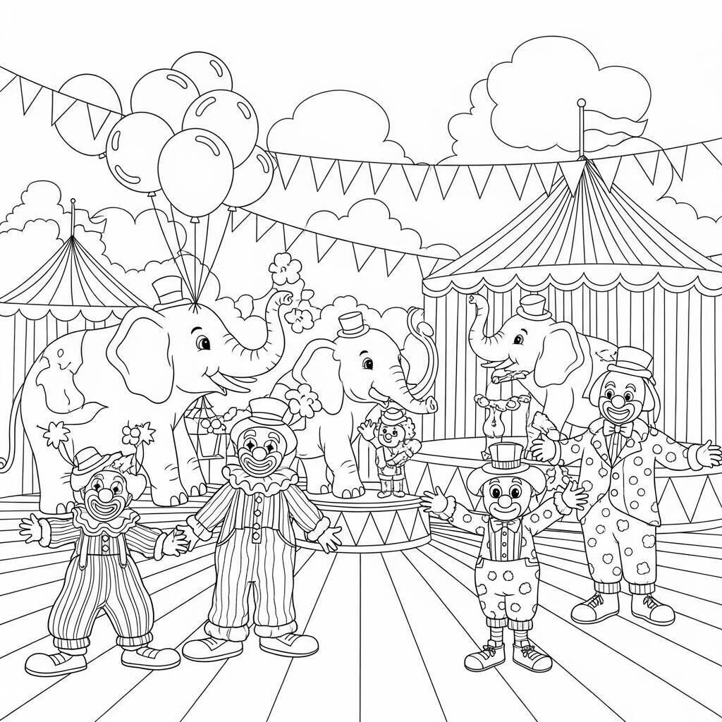 Circus with Animals Coloring Page