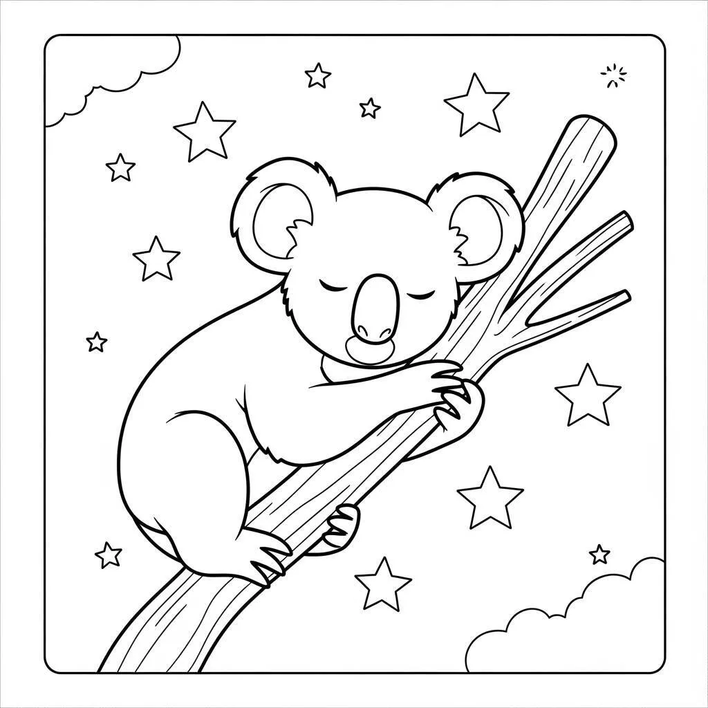 Desenho-de-Coala-Dormindo-para-Colorir Desenho de Coala Dormindo para Colorir