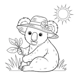 Desenho de Coala com Chapéu de Palha para Colorir