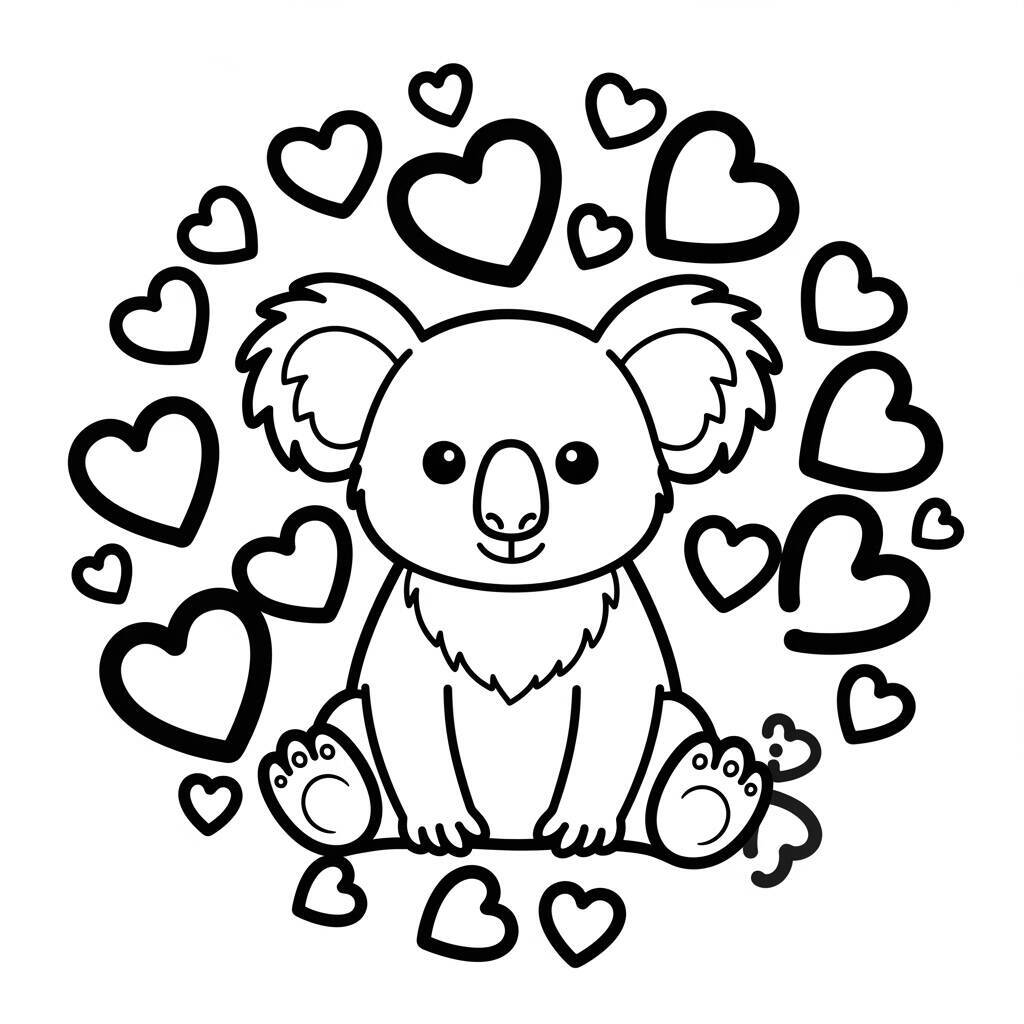 Koala con cuore da colorare