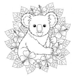 Desenho de Coala com Flores para Colorir