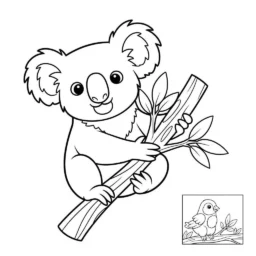 Desenho de Coala e Amigo Pássaro para Colorir