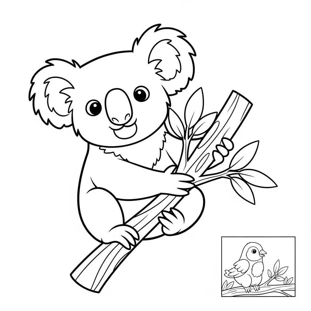 Desenho-de-Coala-e-Amigo-Passaro-para-Colorir Desenho de Coala e Amigo Pássaro para Colorir