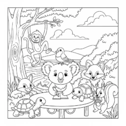 Desenho de Coala e Amigos Animais para Colorir