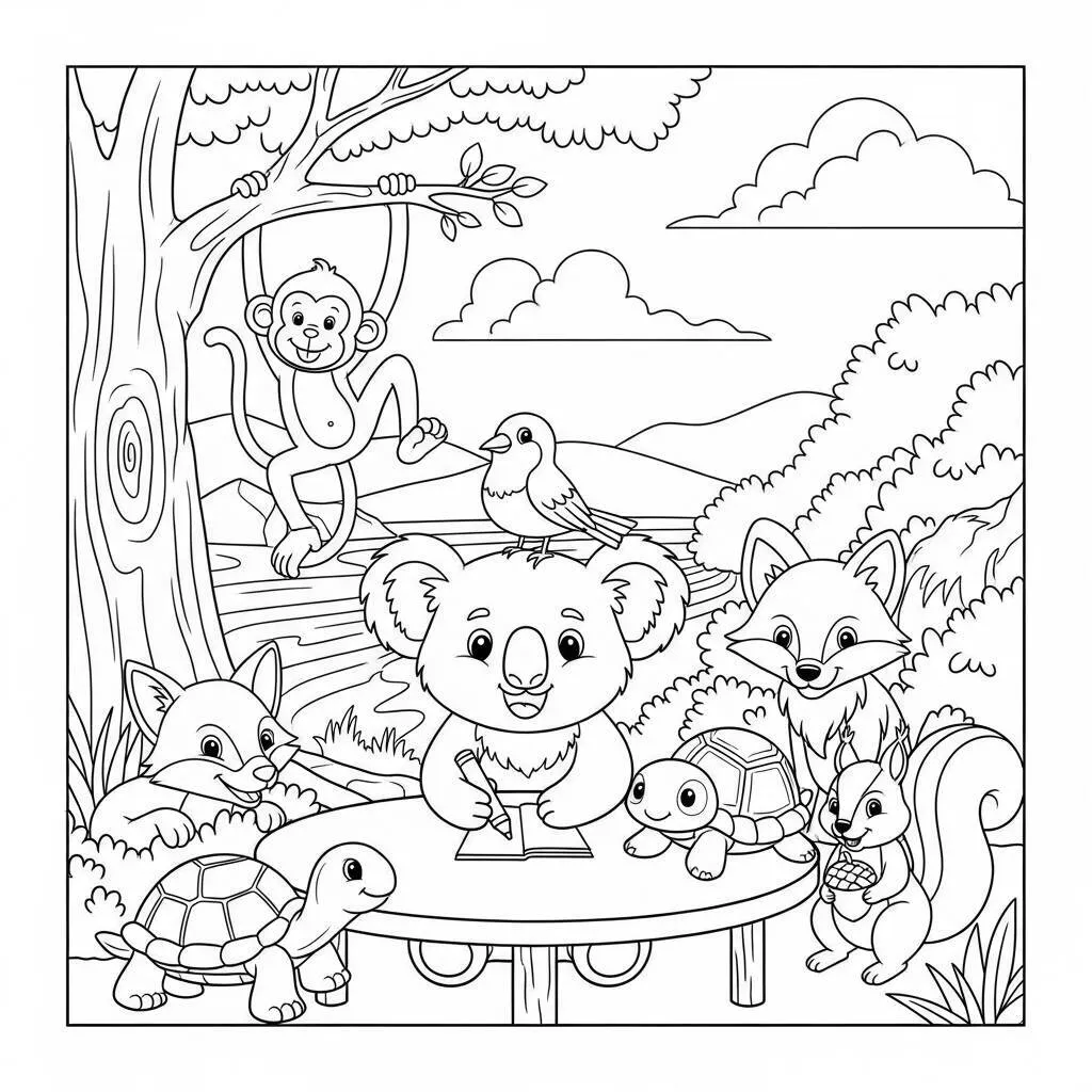 Desenho-de-Coala-e-Amigos-Animais-para-Colorir Desenho de Coala e Amigos Animais para Colorir