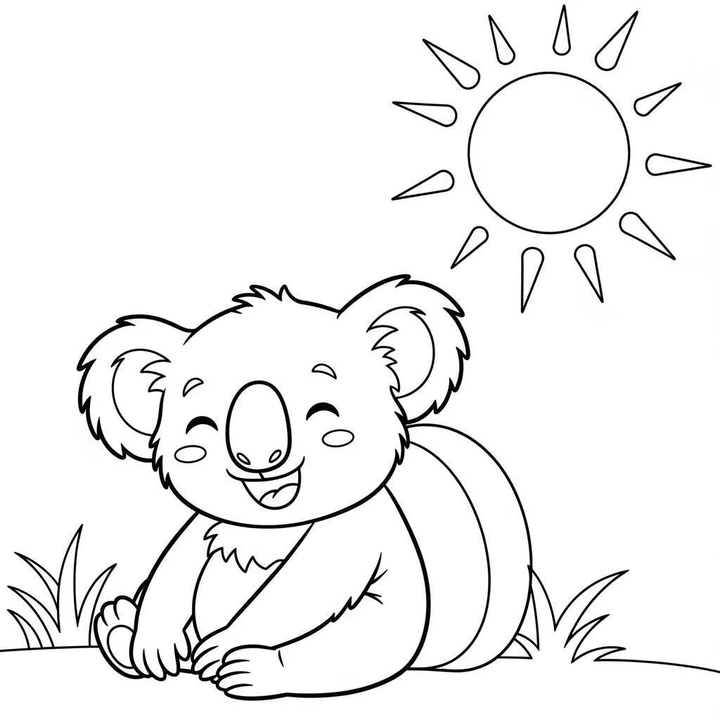 Desenho-de-Coala-e-Sol-para-Colorir Desenho de Coala e Sol para Colorir
