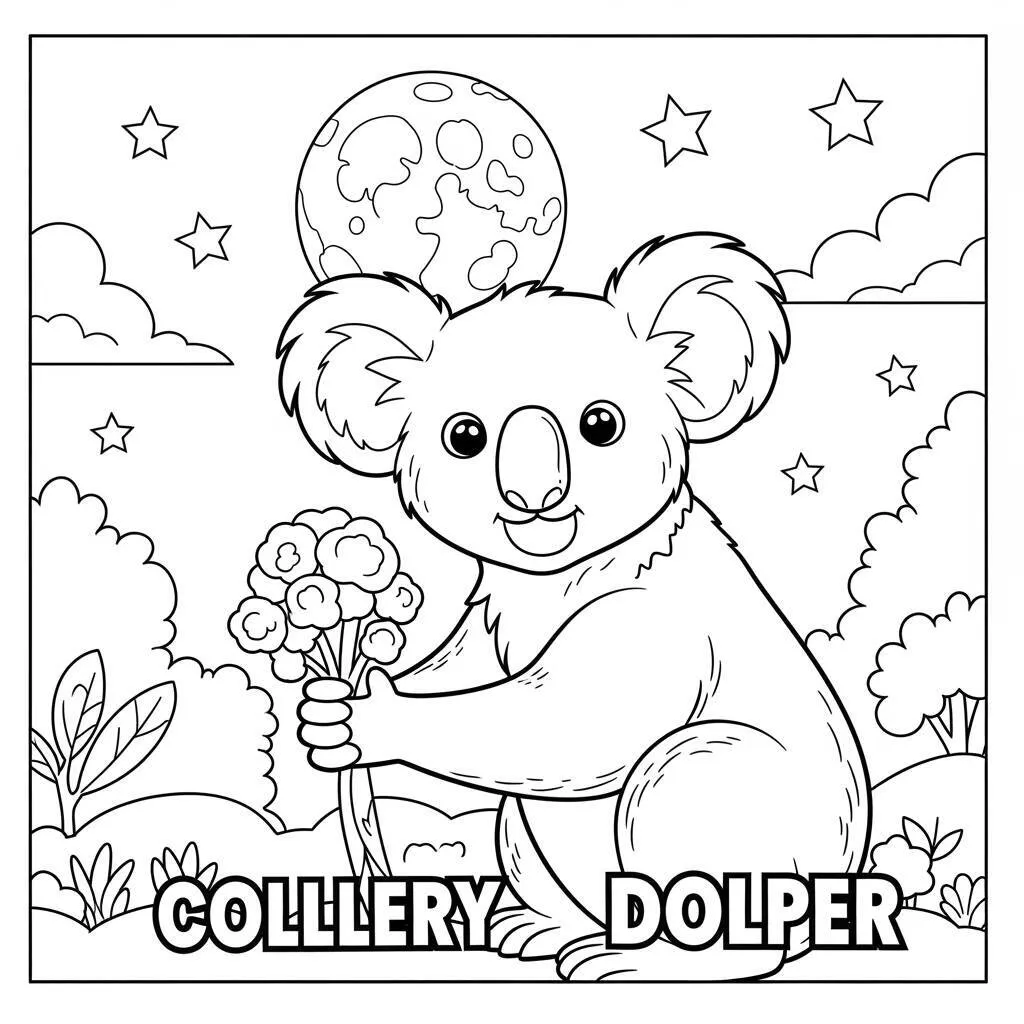 Desenho-de-Coala-e-a-Lua-para-Colorir Desenho de Coala e a Lua para Colorir