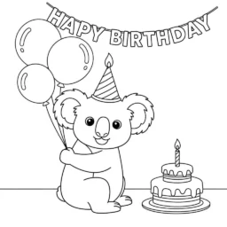 Desenho de Coala em Festa de Aniversário para Colorir