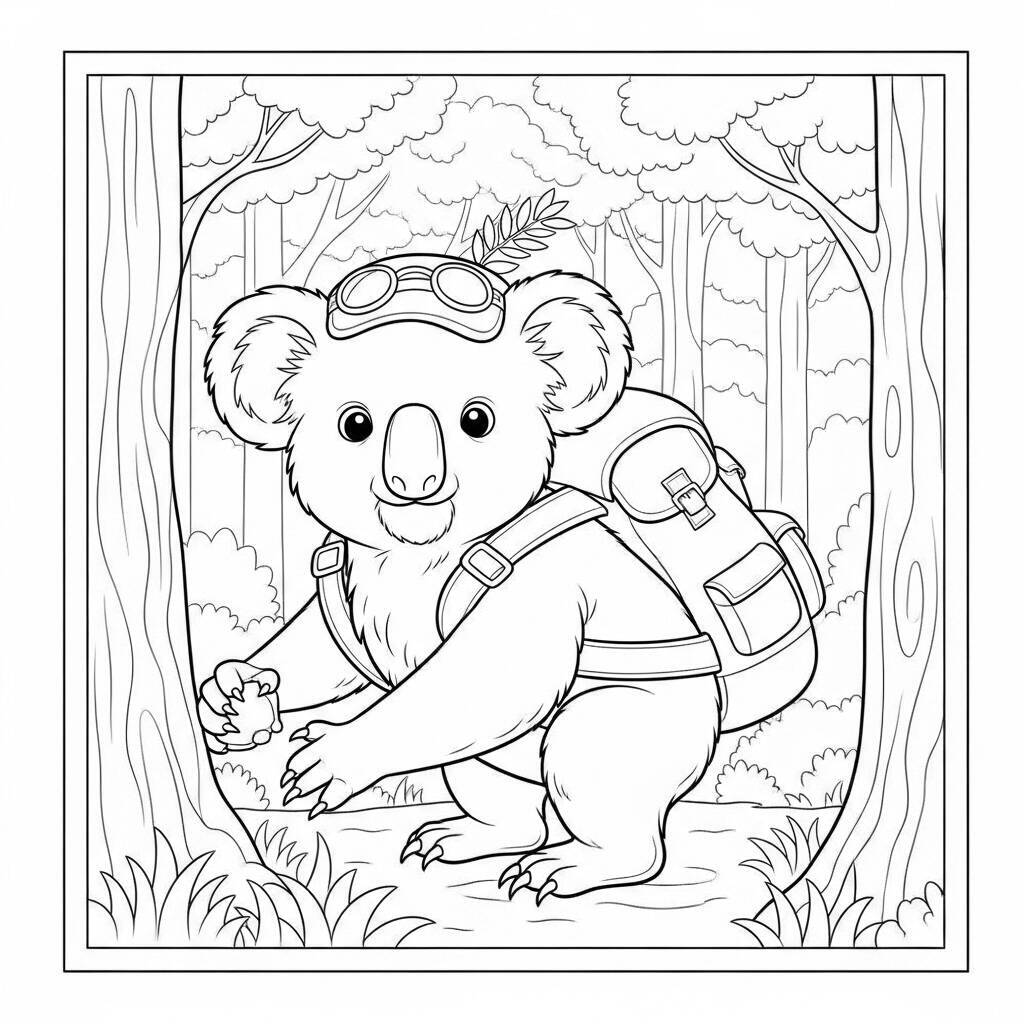Koala in un'avventura nella foresta Pagina da colorare