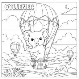 Desenho de Coala em um Balão de Ar Quente para Colorir