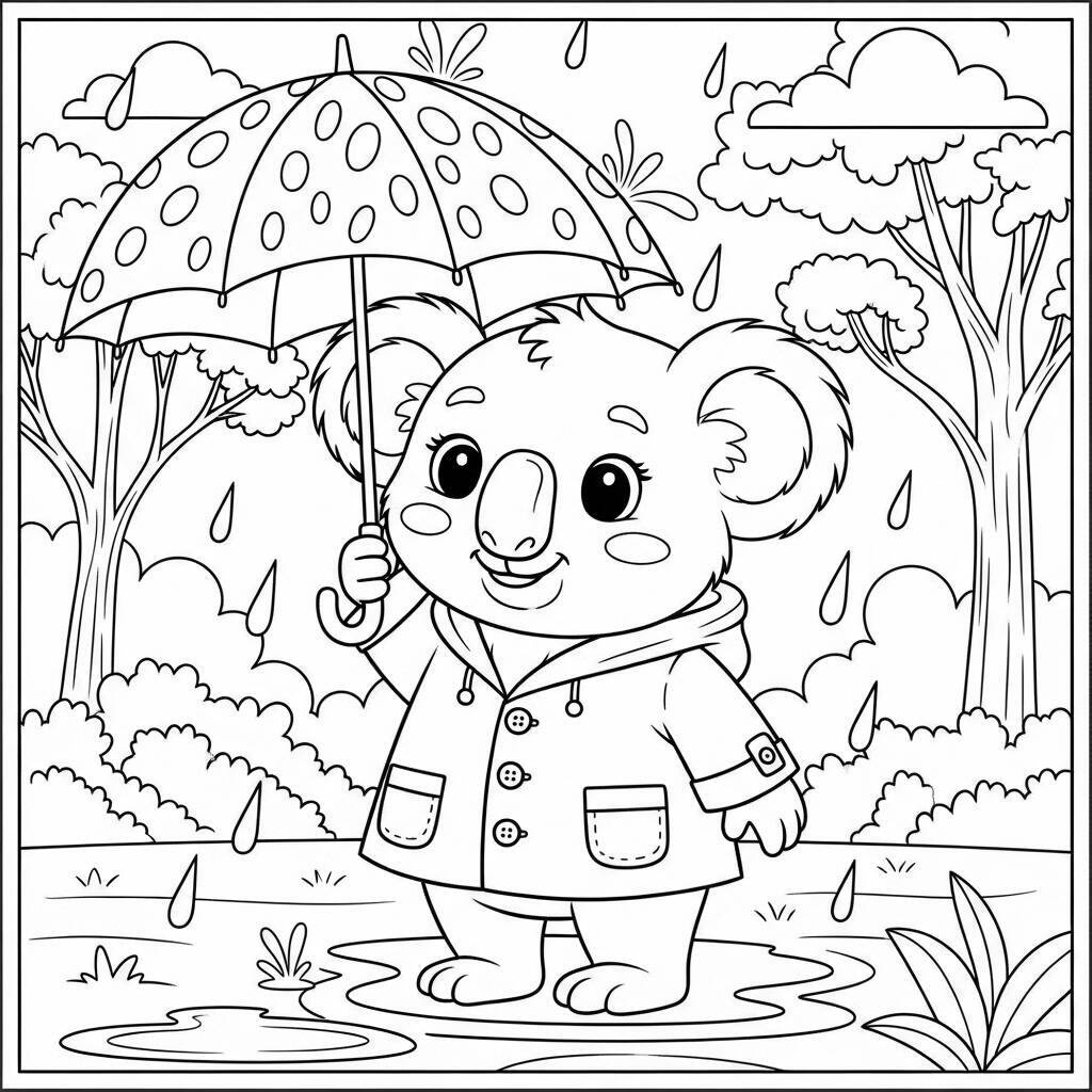 Koala in una giornata piovosa da colorare