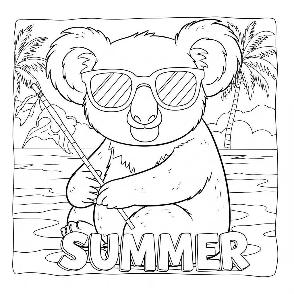 Desenho-de-Coala-em-um-Dia-de-Verao-para-Colorir Desenho de Coala em um Dia de Verão para Colorir