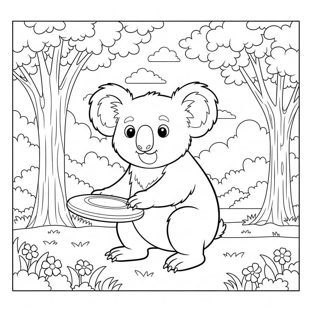 Desenho-de-Coala-no-Parque-para-Colorir Desenho de Coala no Parque para Colorir