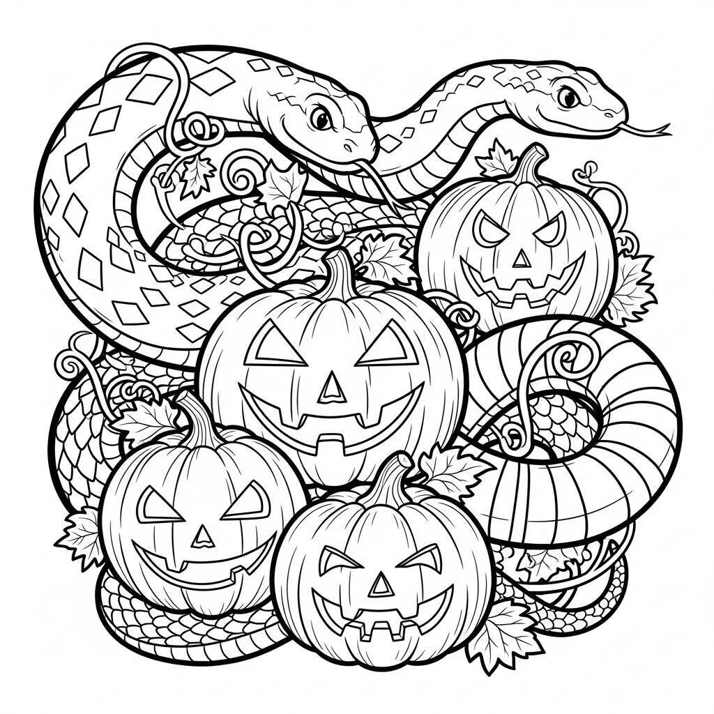 Desenho-de-Cobras-e-Aboboras-para-Colorir Desenho de Cobras e Abóboras para Colorir