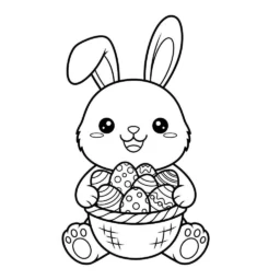 Kawaii Rabbit with Basket Coloring Page