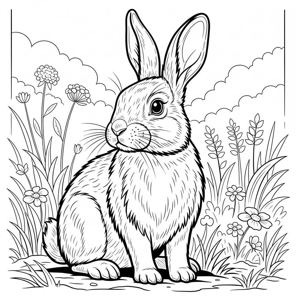 Desenho de Coelho Realista para Colorir