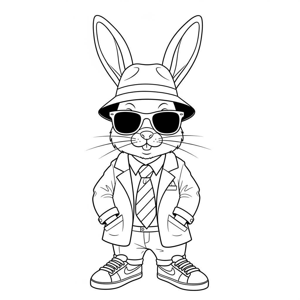 Desenho de Coelho com Chapéu para Colorir