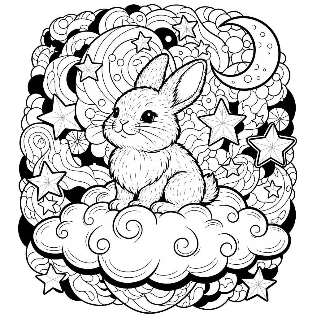 Desenho de Coelho com Estrelas para Colorir